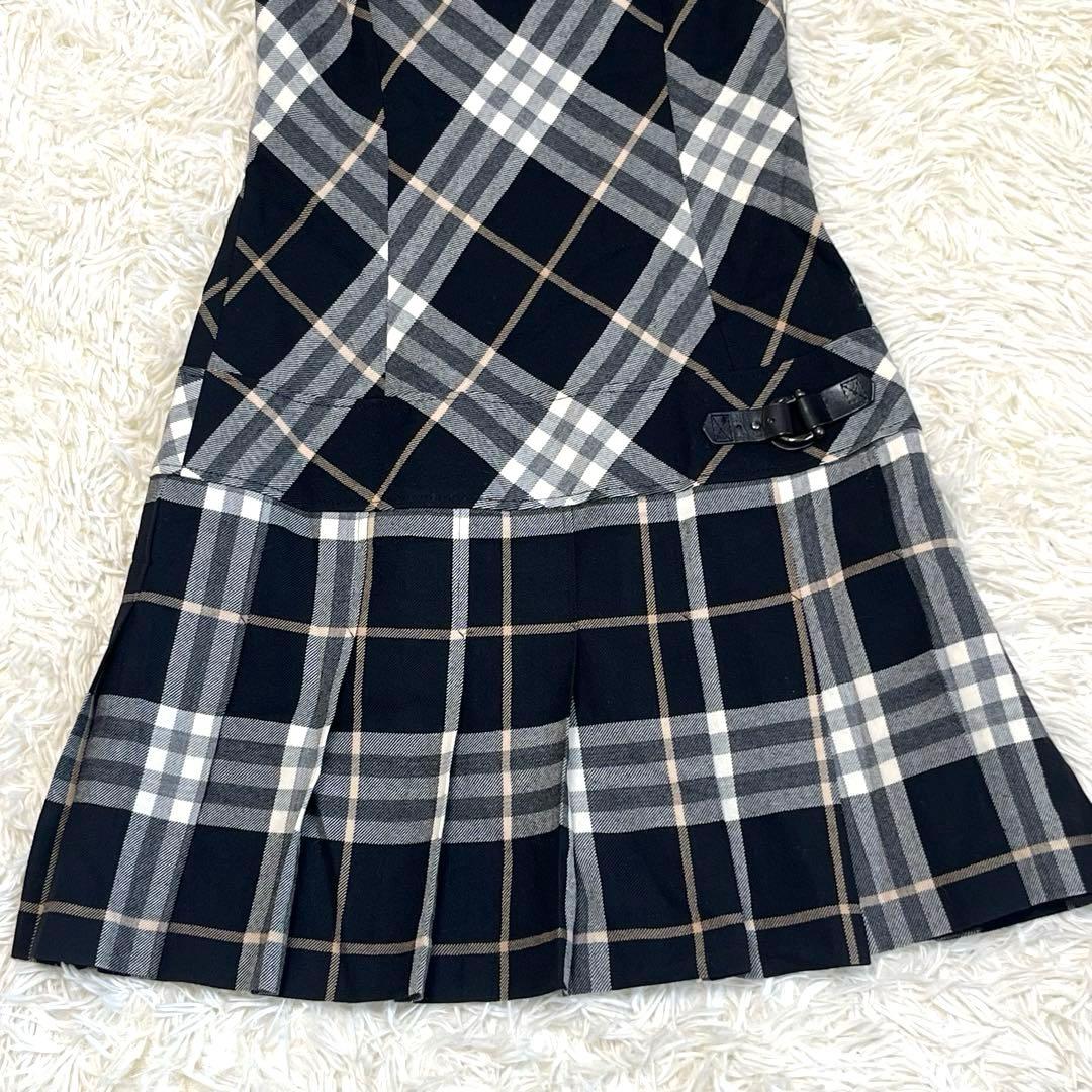 バーバリーブルーレーベル　プリーツワンピース 36 ノバチェック　パフスリーブ