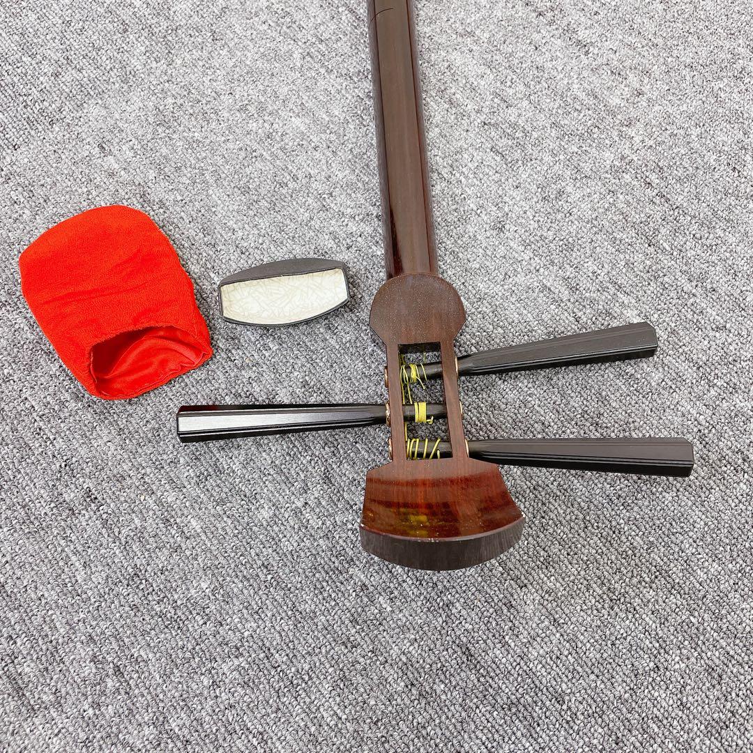 三味線 中棹 紅木 一本溝 犬皮 子持ち綾杉彫り 和楽器