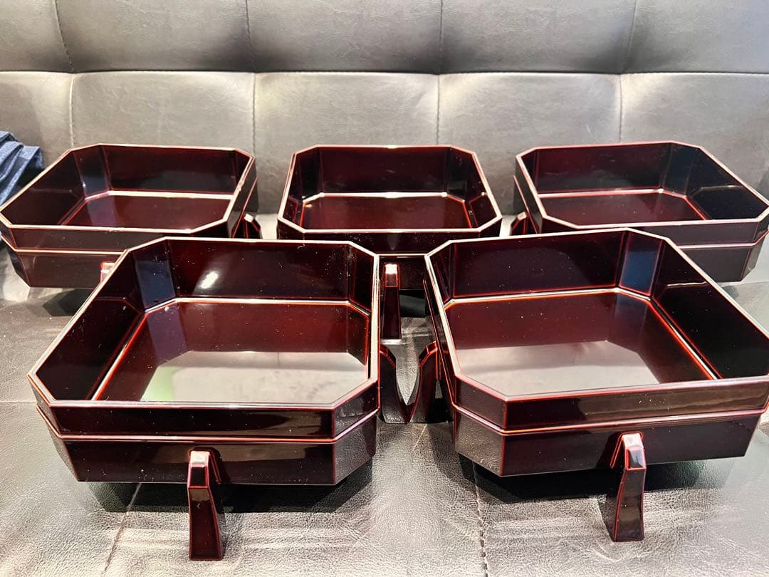 未使用品　真塗 神折敷 共箱 菓子器 茶道具 本漆塗 木製漆器 天然木 木工芸