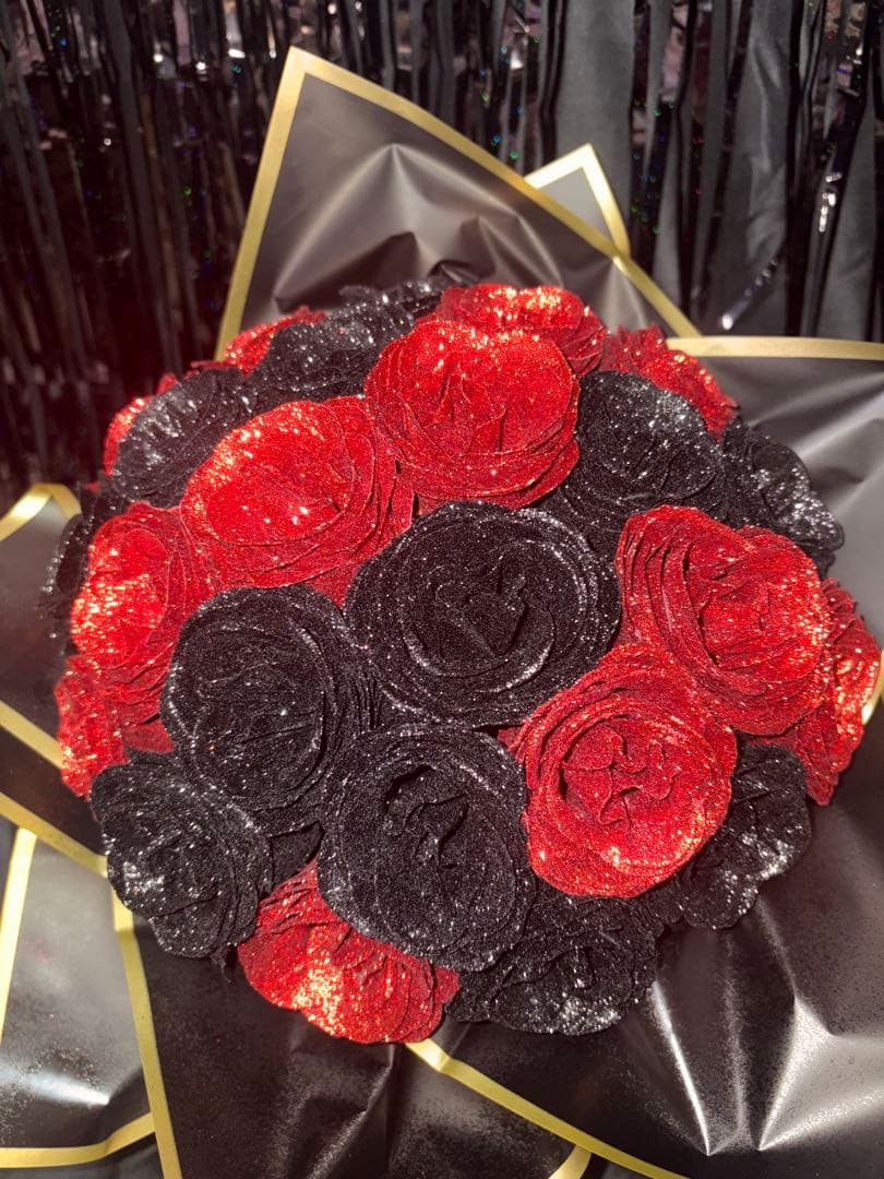 グリッターローズ ブーケ 花束 赤 黒 24本