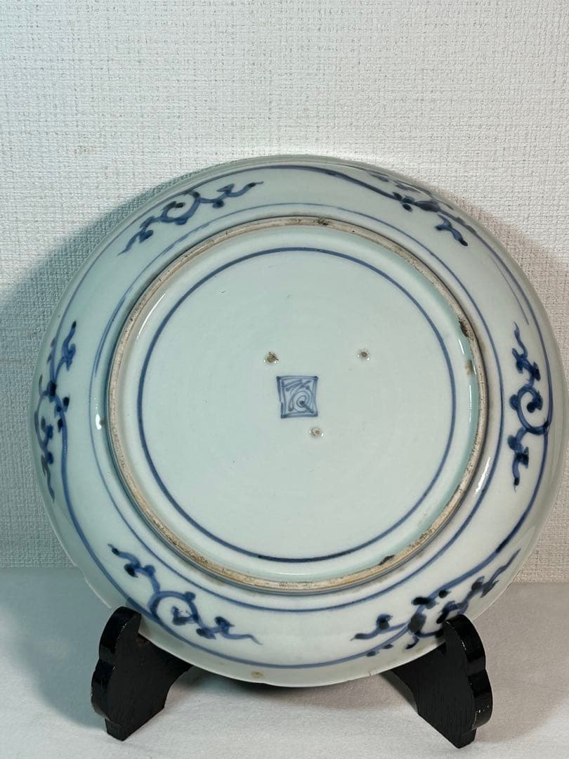 古伊万里染付7寸皿 牡丹唐草　江戸時代 2枚　無傷