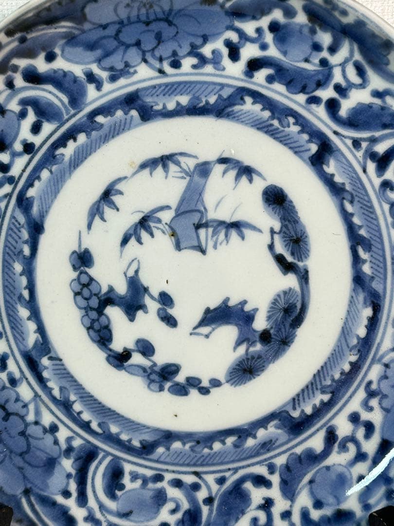 古伊万里染付7寸皿 牡丹唐草　江戸時代 2枚　無傷