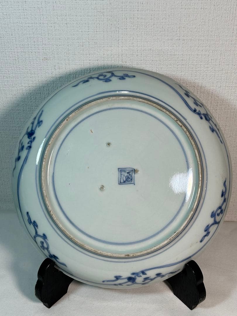 古伊万里染付7寸皿 牡丹唐草　江戸時代 2枚　無傷