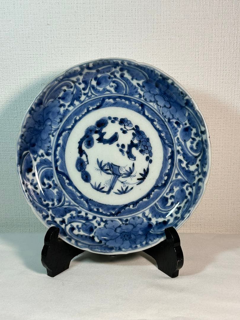 古伊万里染付7寸皿 牡丹唐草　江戸時代 2枚　無傷