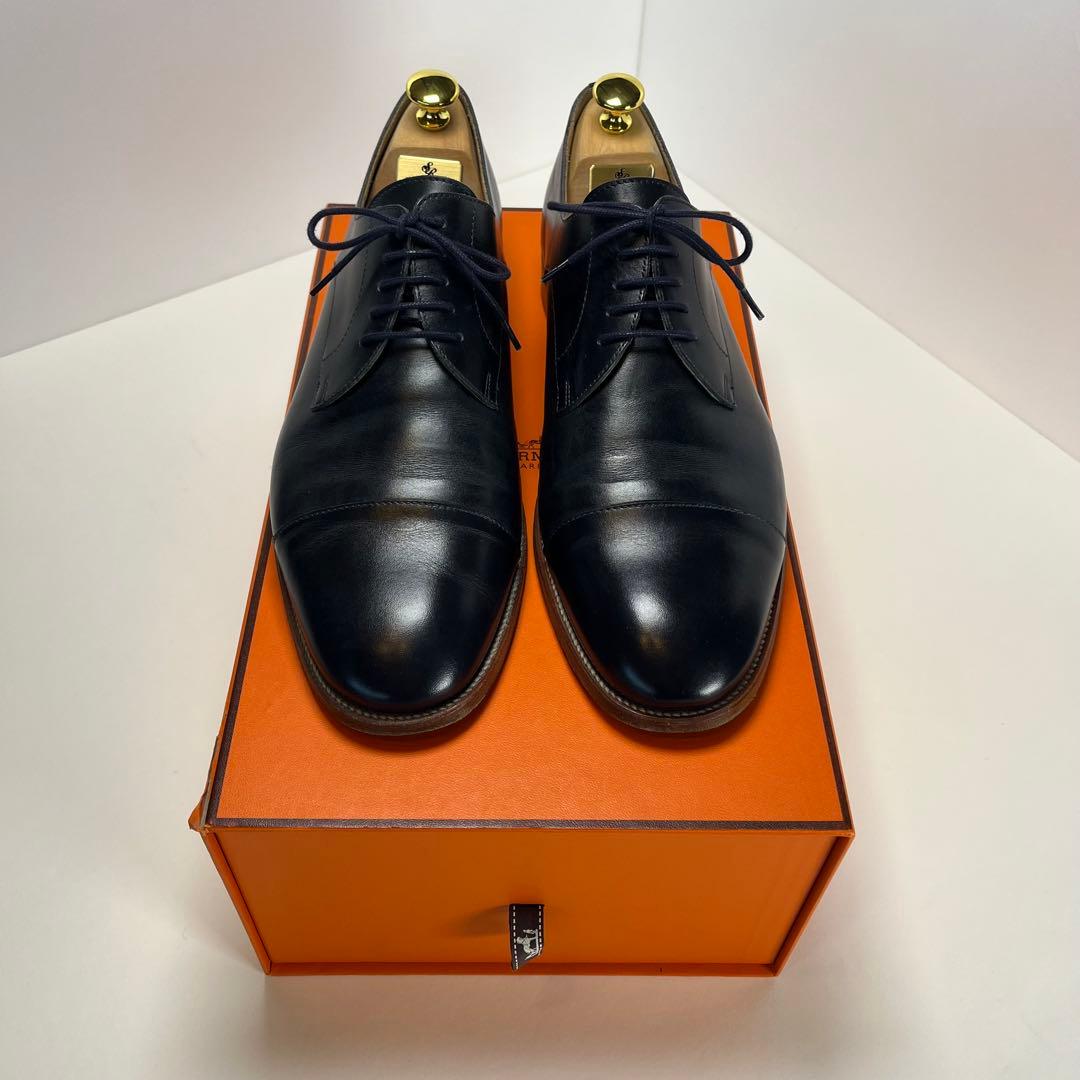 エルメス ストレートチップ 外羽根 レザー ダービーシューズ イタリア製 革靴