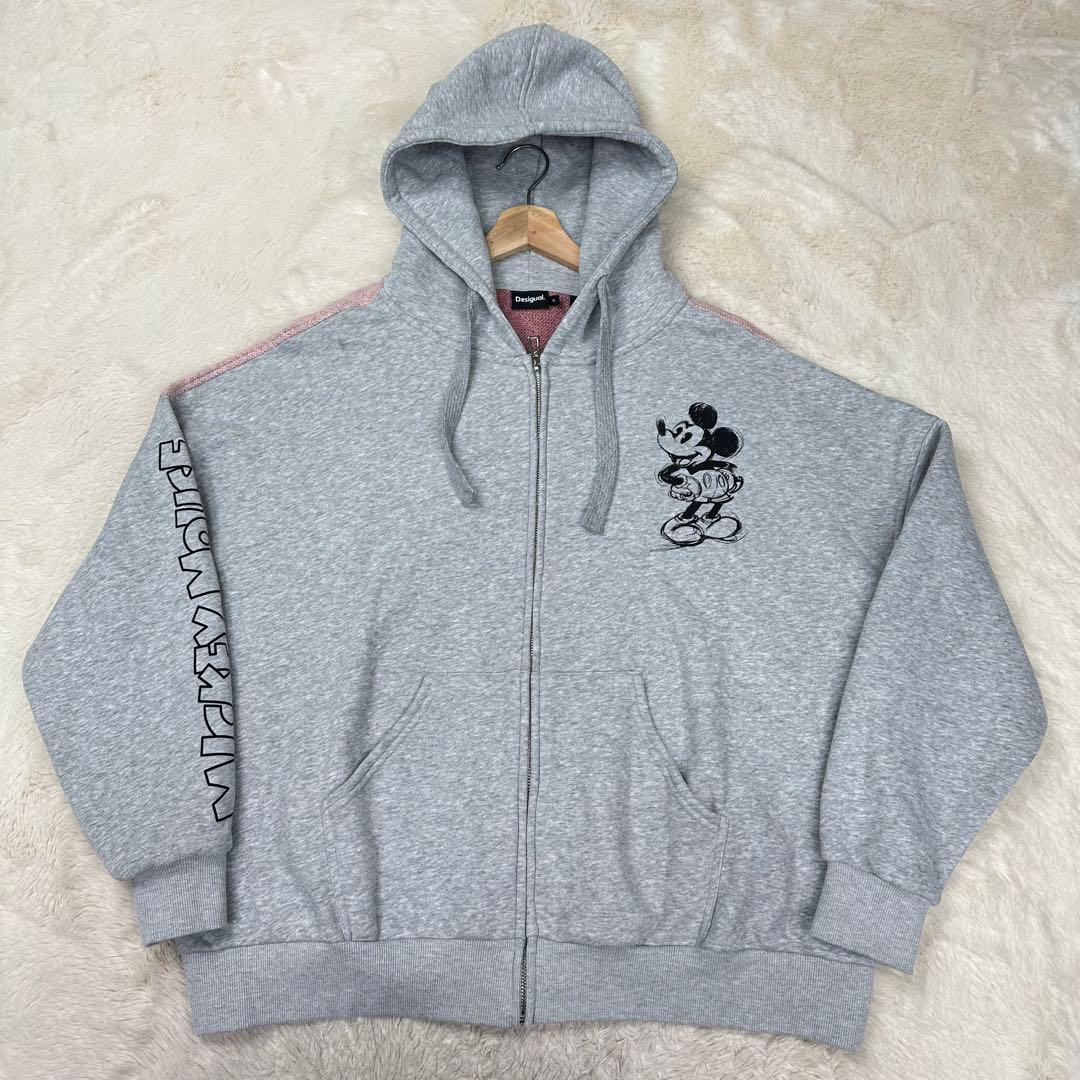 美品✨デシグアル×ミッキー 背面ジャカードニット パーカー オーバーサイズ 希少