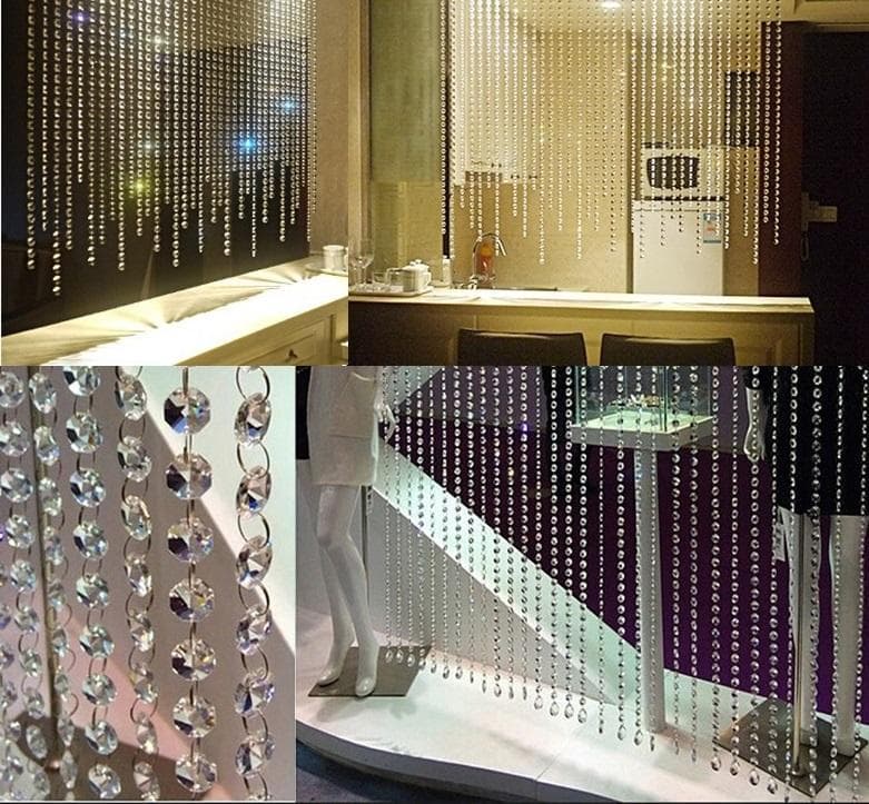 クリスタルガラスカーテン20本 八角 ゴールド丸カン のれん クリスタルチェーン