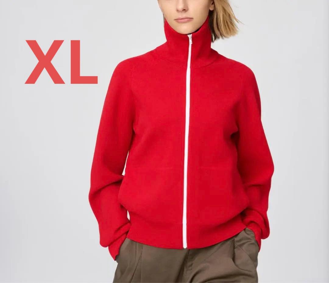 ユニクロC　ミラノリブフルジップカーディガン XL レッド