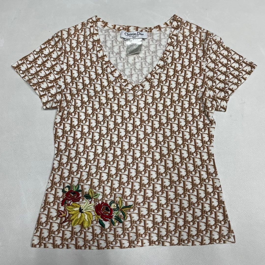 Christian Dior ディオール トロッター 花柄刺繍 Tシャツ
