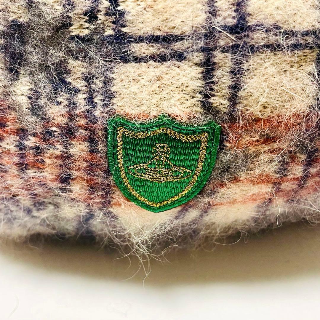 ヴィヴィアンウエストウッド　チェック柄 ベレー帽　アンゴラ　ウール　オーブ