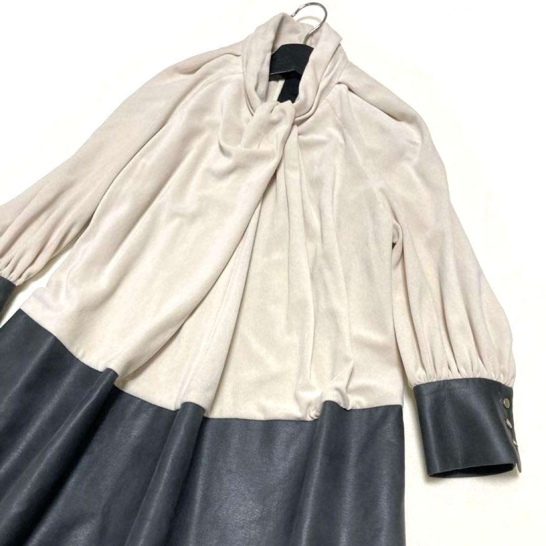 ★田中野夫★サポートサーフェス　エコレザー　切替　ロングワンピース　配色