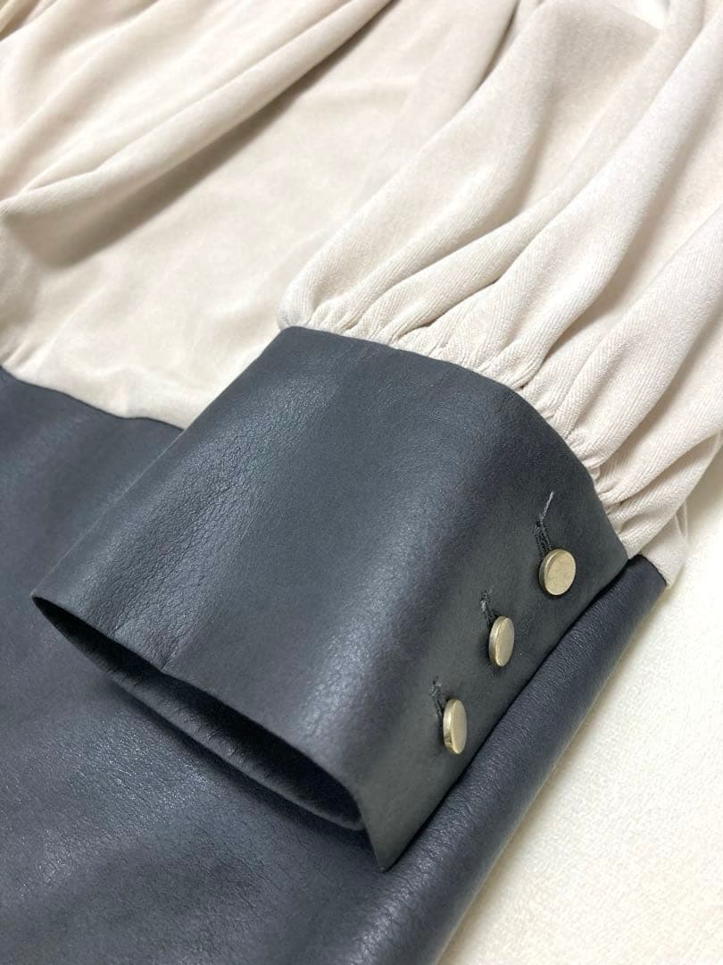 ★田中野夫★サポートサーフェス　エコレザー　切替　ロングワンピース　配色