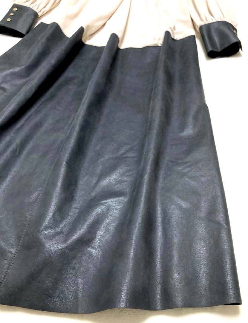 ★田中野夫★サポートサーフェス　エコレザー　切替　ロングワンピース　配色