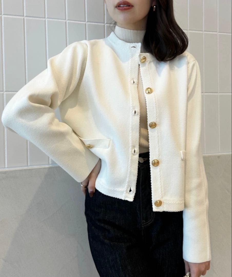〜週末限定値下げ中〜【anuans】オリジナルボタンノーカラーニットジャケット