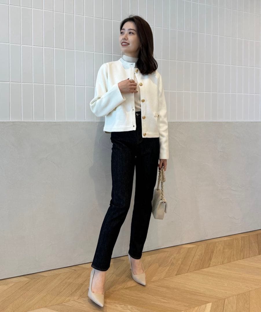 〜週末限定値下げ中〜【anuans】オリジナルボタンノーカラーニットジャケット