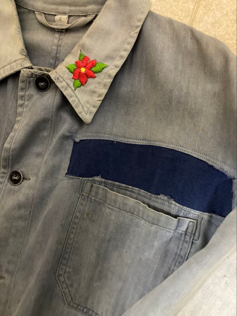 vintageボロ古着 刺繍　ワークジャケット