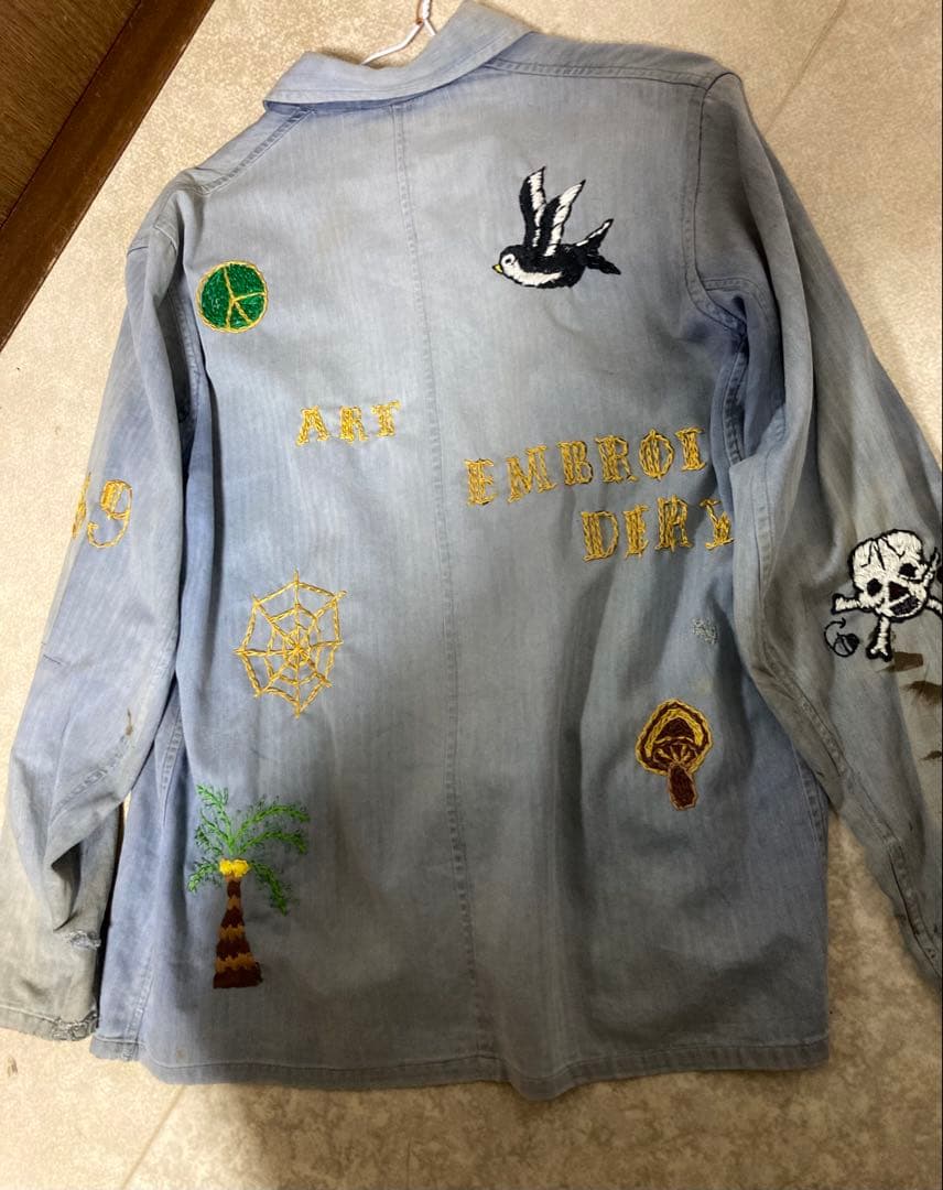 vintageボロ古着 刺繍　ワークジャケット
