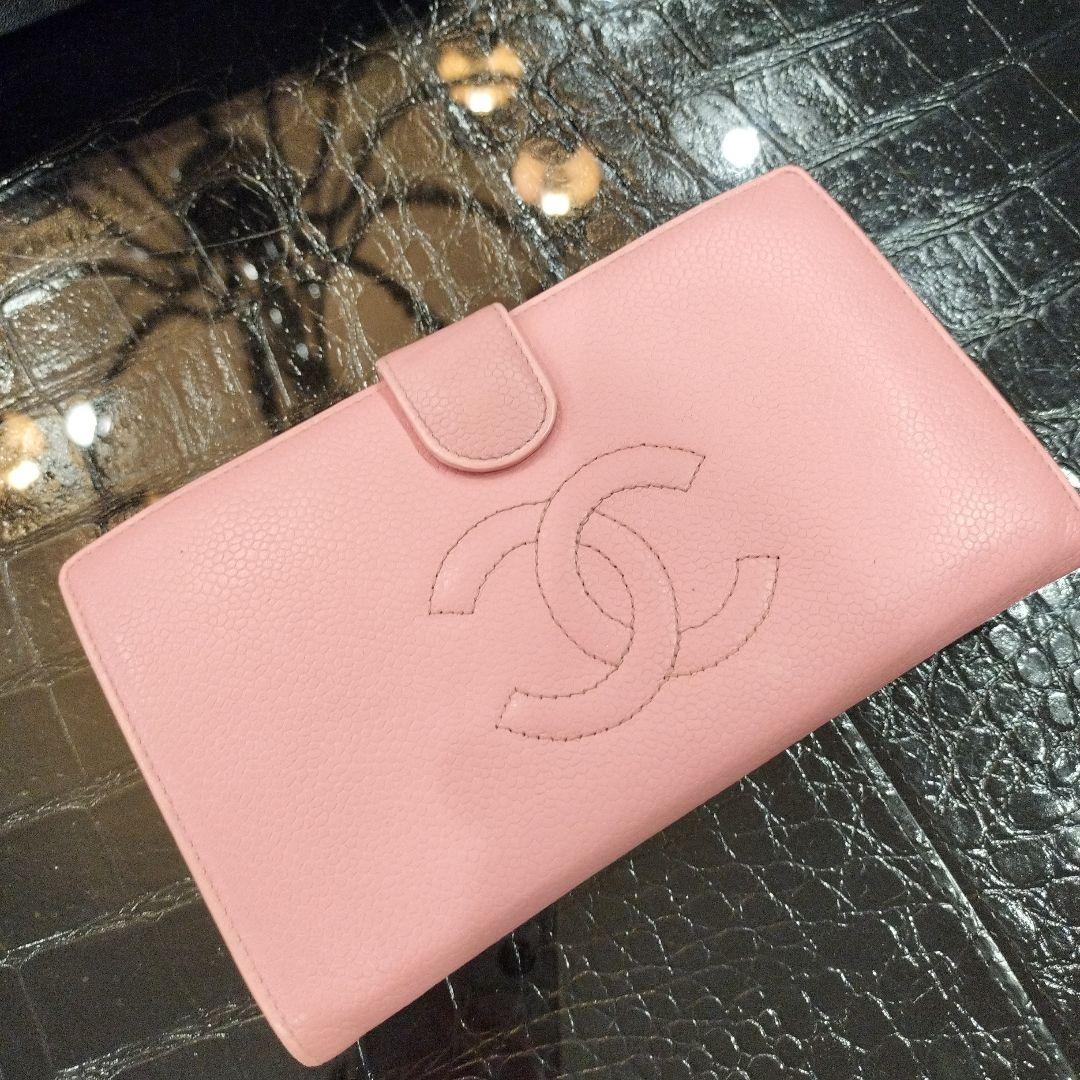 CHANEL キャビアスキン 長財布 がま口 ピンク