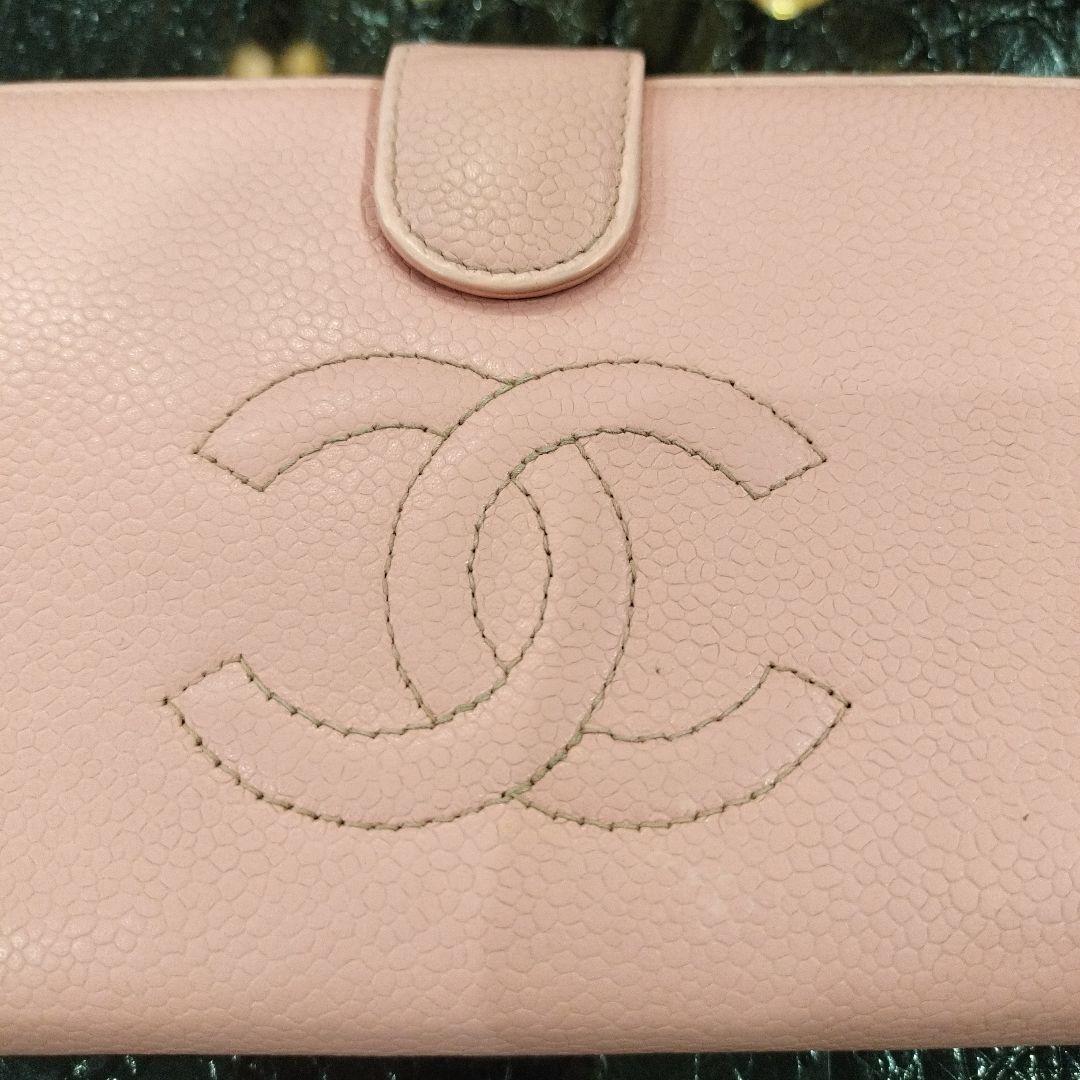 CHANEL キャビアスキン 長財布 がま口 ピンク