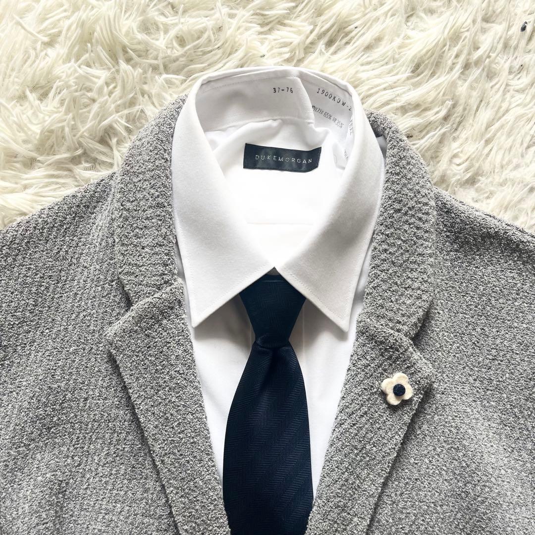 <美品>LARDINI グレー コットン ニットジャケット ブートニエールM相当