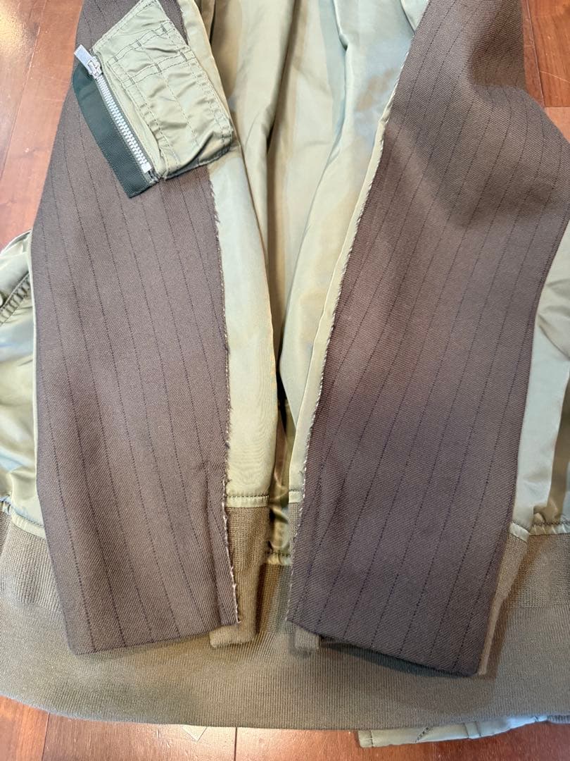 sacaiジャケット/サイズ2/ウール/カーキ/ストライプ/22-06325