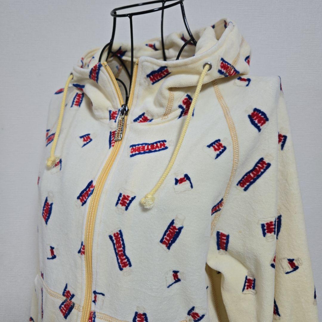 90s ヒステリックグラマー 総柄 ロゴ パーカー タオル生地 イエロー