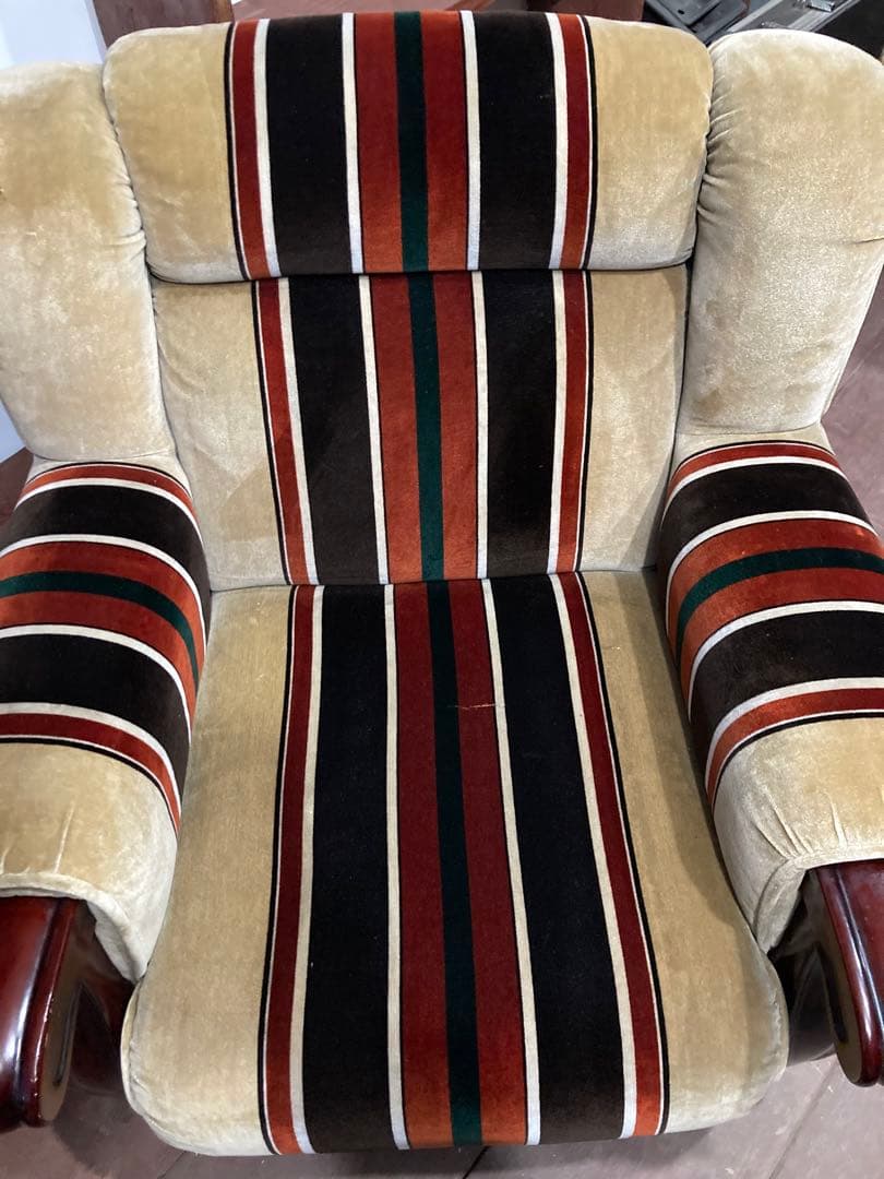 ☆激レア☆ビンテージソファー☆ベロア地☆ストライプがお洒落☆A