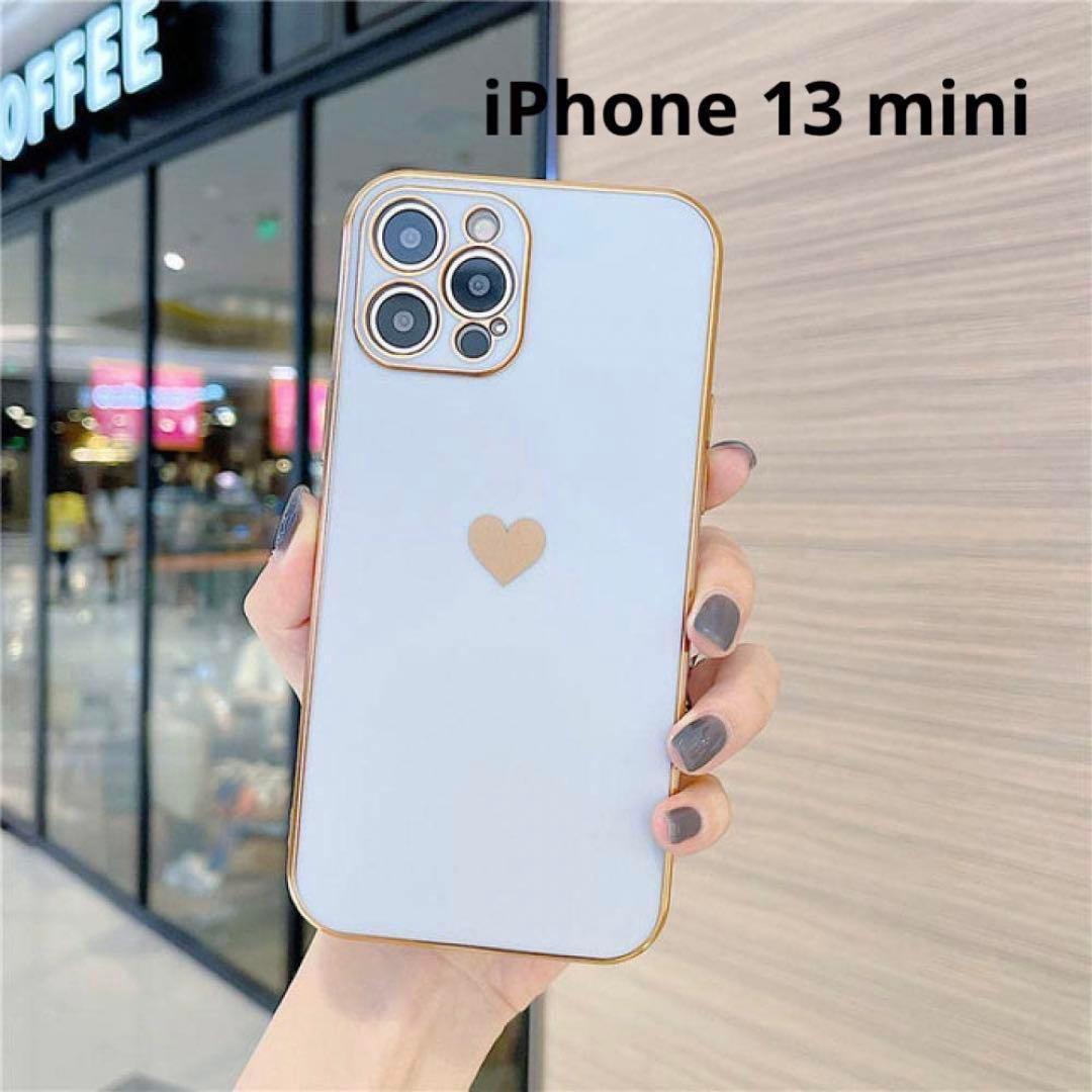 ★電気メッキ耐衝撃電話ケースiPhone 13 mini ハート ホワイト 白