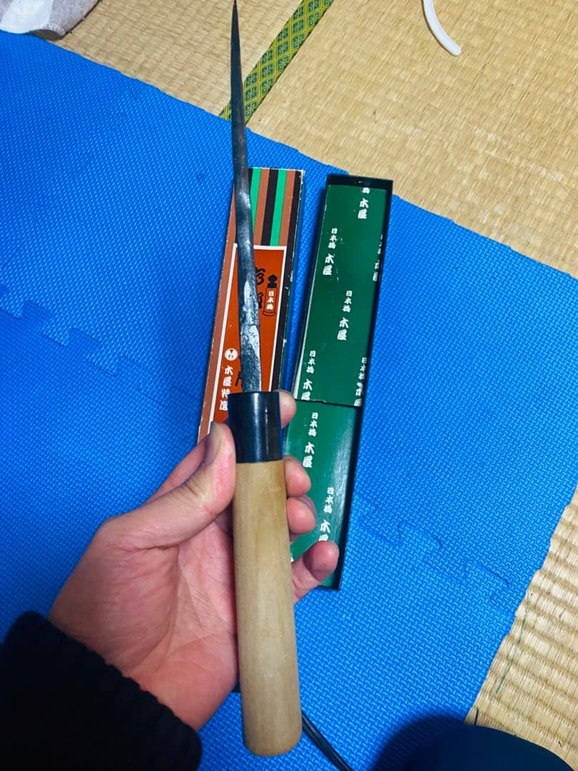 木屋出刃　青い紙　本水牛角