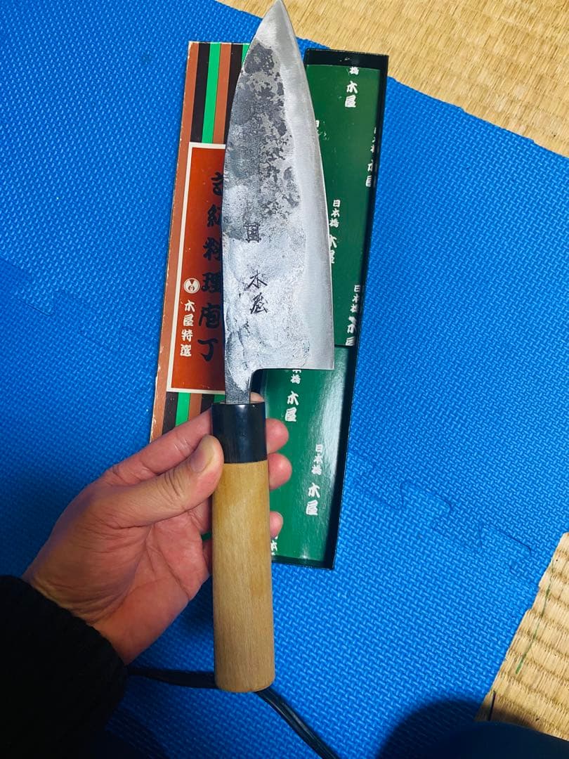 木屋出刃　青い紙　本水牛角