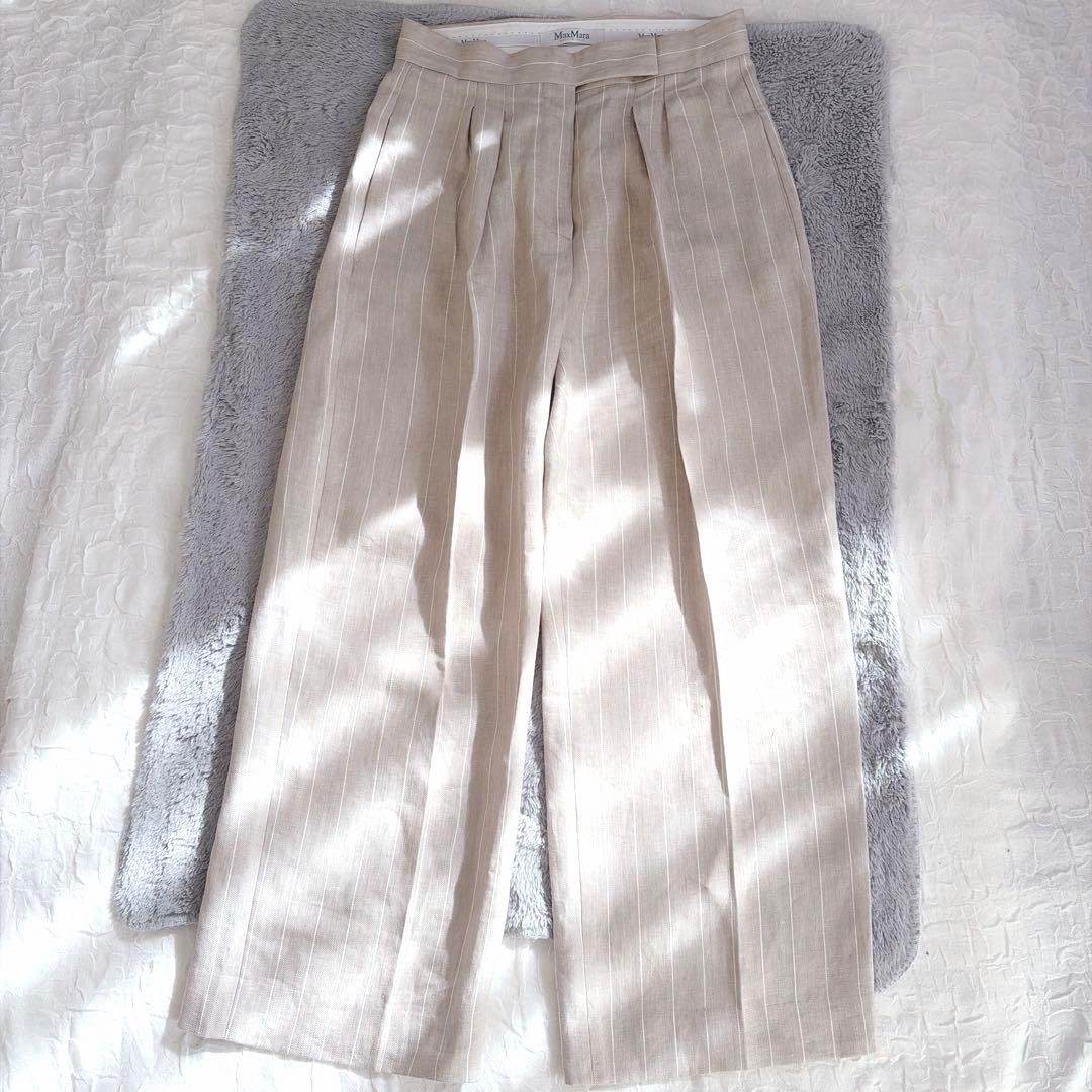 【マックスマーラ】極美品✨白タグ リネン100% パンツ 大きいサイズ