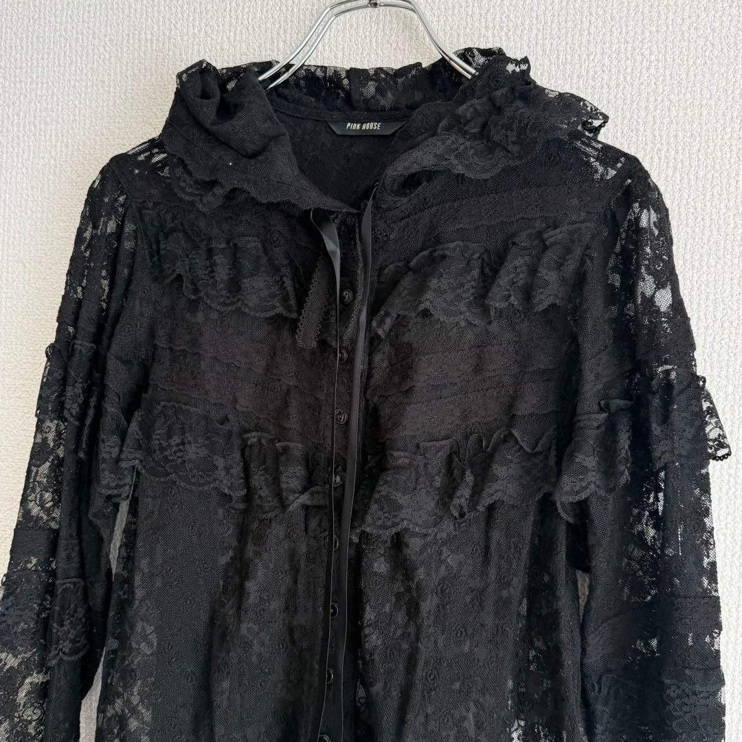 【極美品】PINK HOUSE 長袖ブラウス シースルー ブラック レース