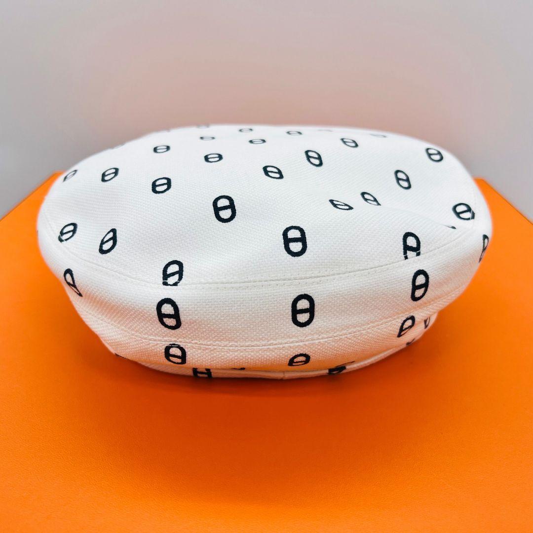 HERMES エルメス ベレー帽　シェーヌダンクル 帽子 ホワイト コットン