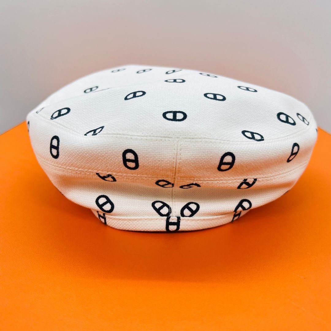 HERMES エルメス ベレー帽　シェーヌダンクル 帽子 ホワイト コットン