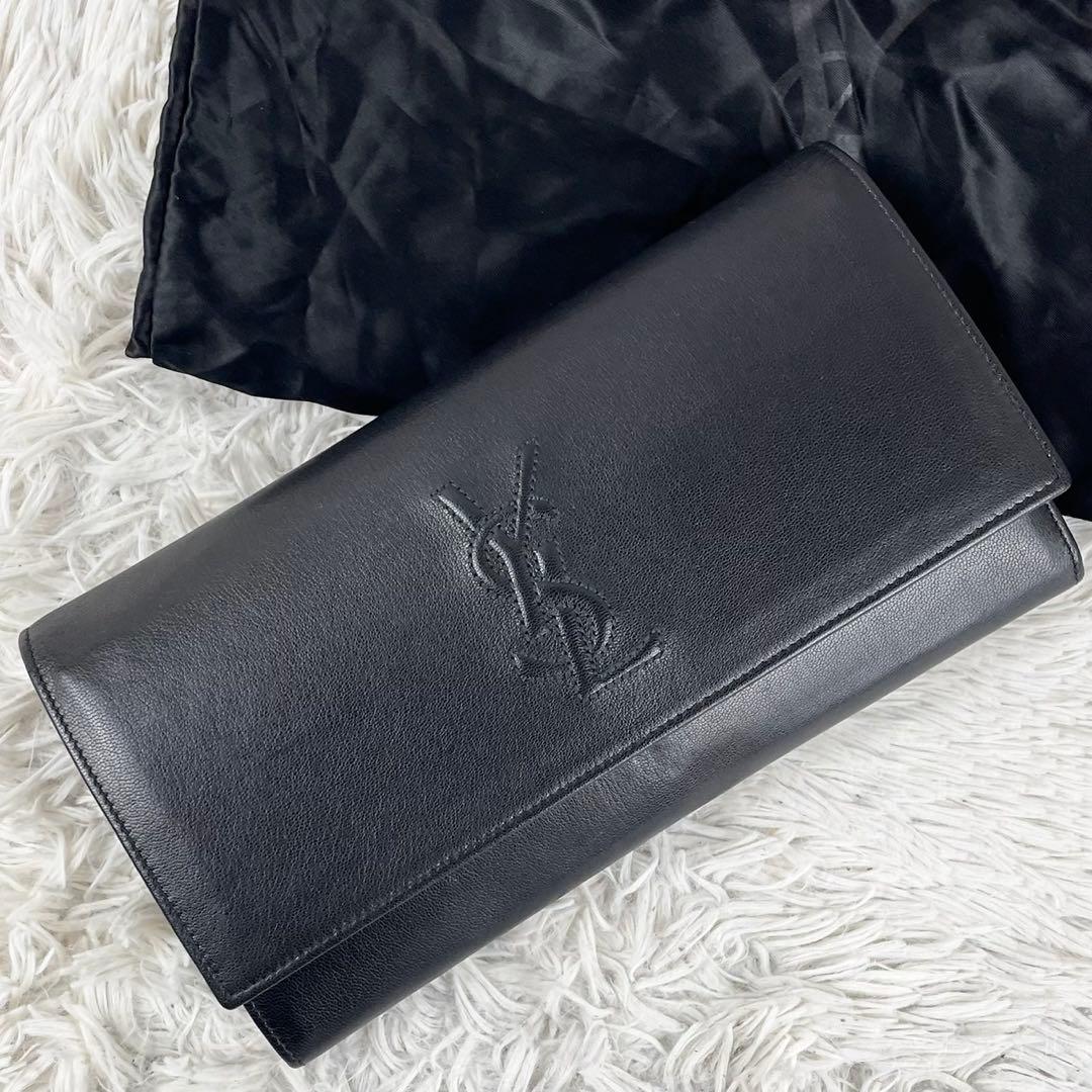 美品 イヴサンローラン レザー トートバッグ ロゴ型押し クロコ ロゴ 黒