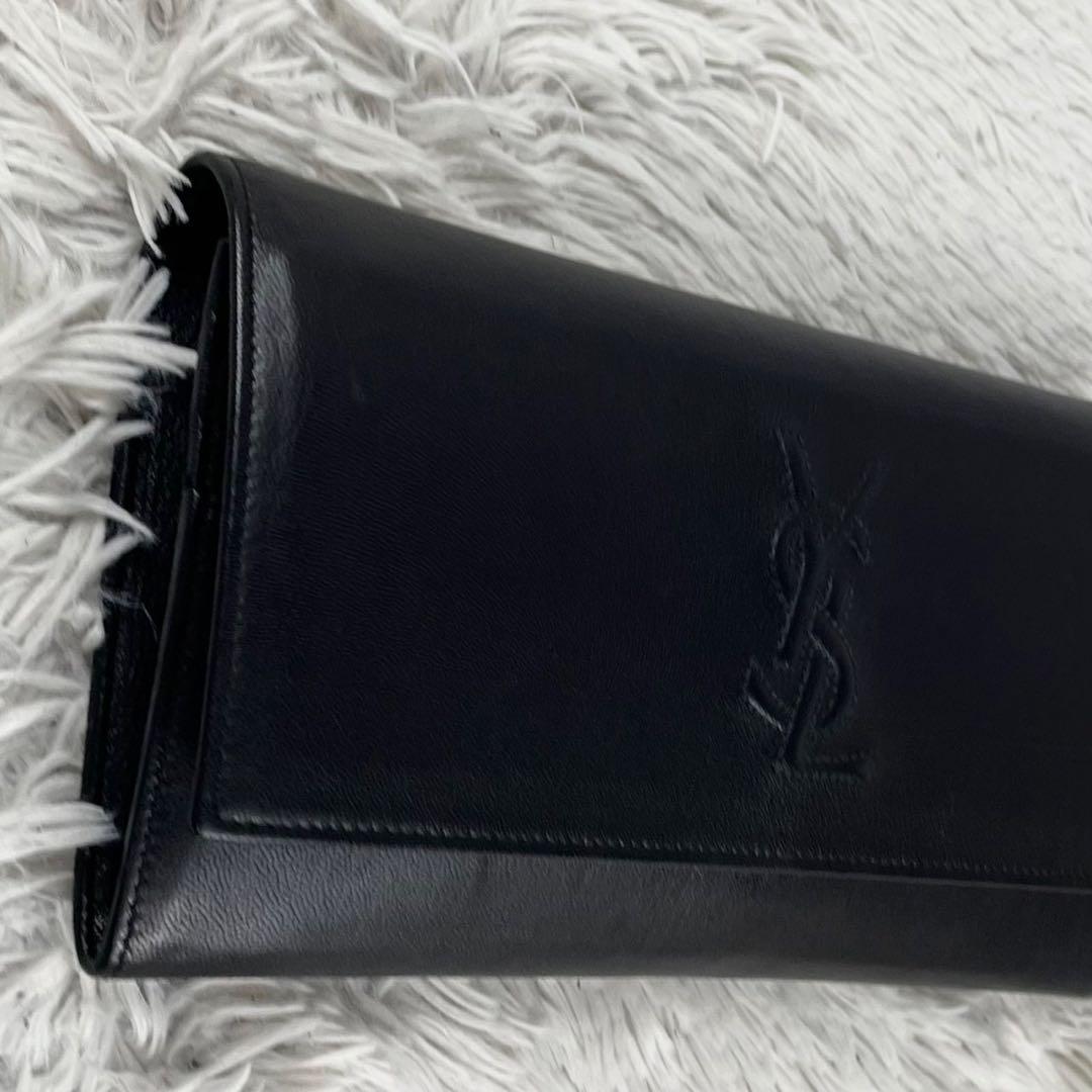 美品 イヴサンローラン レザー トートバッグ ロゴ型押し クロコ ロゴ 黒