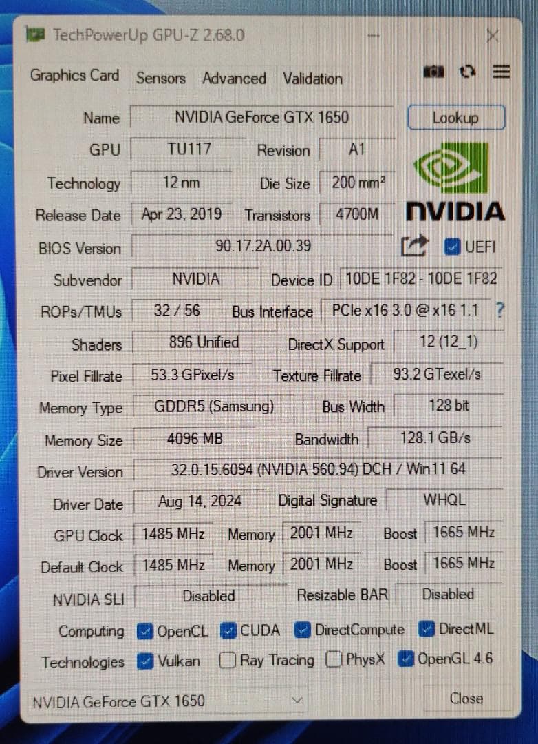グラボ/GTX1650 4GB/動作確認済み/FFベンチ完走/送料無料[21]