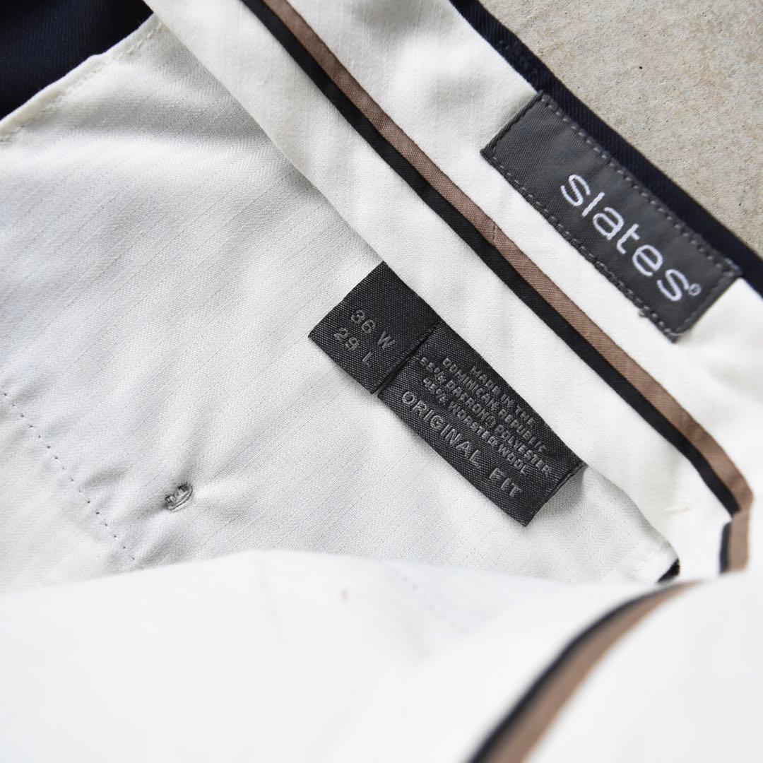 90s SLATES スレイツ ツータックスラックス 紺ネイビー W36 L29