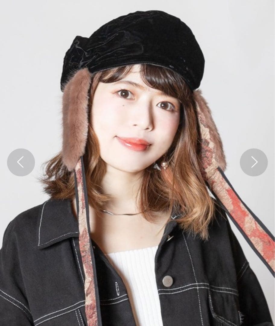 CA4LA☆ベルベットファー付き黒ベレー帽