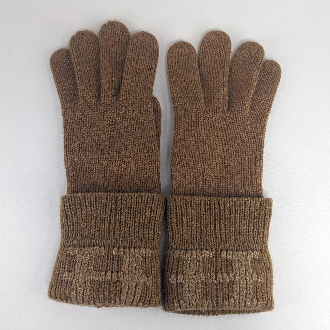 HERMES エルメス カシミア 手袋 グローブ キャメル Hロゴ レディース