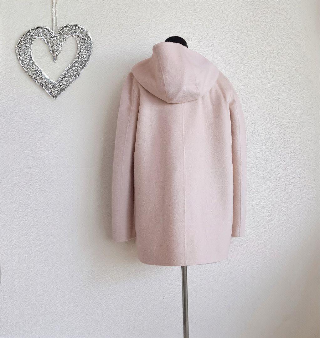 セオリー　ウール＆カシミヤリバーシブル　フーディーリバーコート　優しいピンク