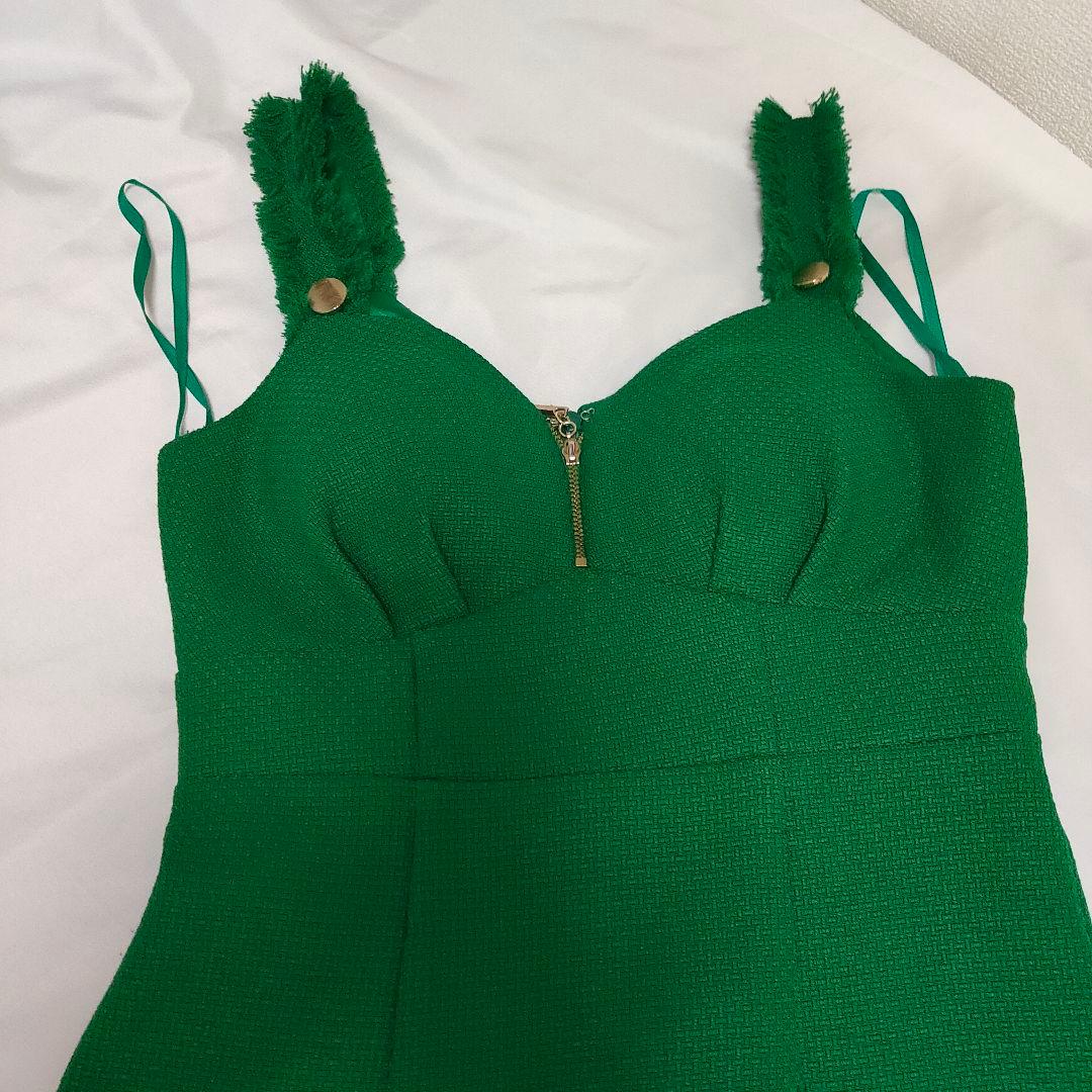 【美品☆】ROBE de FLEUR ツイードタイトロングドレス グリーン