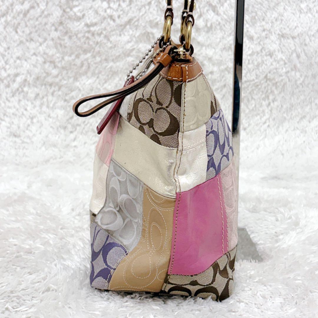 COACH パッチワーク トートバッグ A4可 シグネチャー レザー 金具