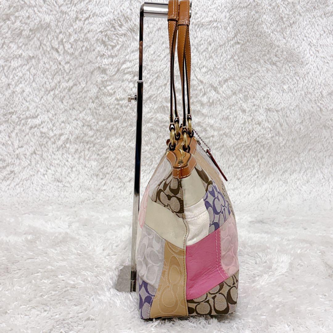 COACH パッチワーク トートバッグ A4可 シグネチャー レザー 金具