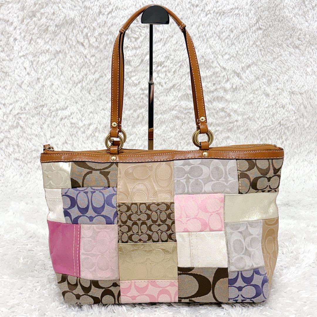 COACH パッチワーク トートバッグ A4可 シグネチャー レザー 金具