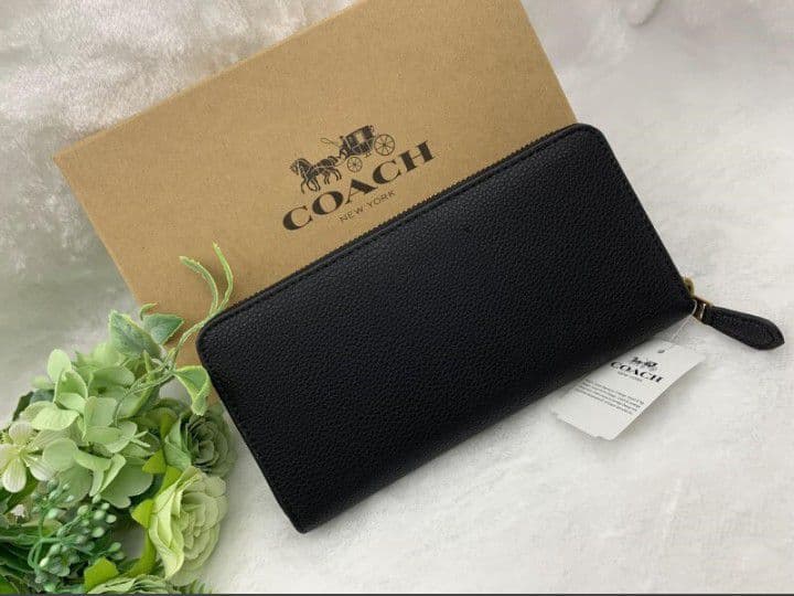 新品未使用コーチ長財布ブラックラウンドファスナーレディースメンズ送料無料即日発送