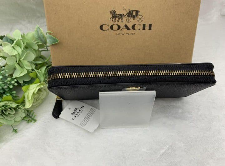 新品未使用コーチ長財布ブラックラウンドファスナーレディースメンズ送料無料即日発送