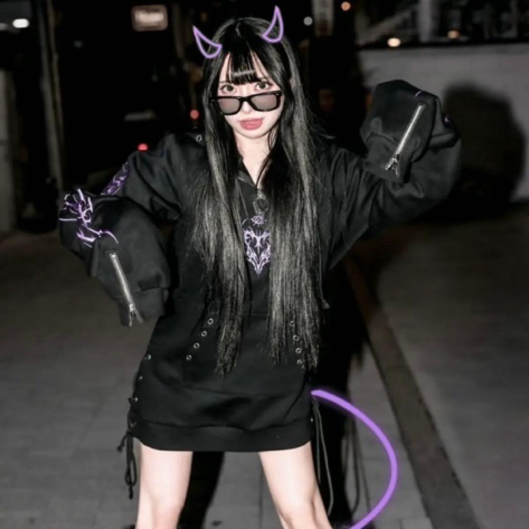 KRY clothing TURYU 黒 パープル パーカー　刺繍　萌袖