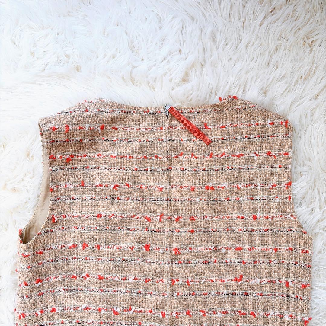 近年✨foxey ノースリーブツイードワンピース　ノーカラー　ロング丈