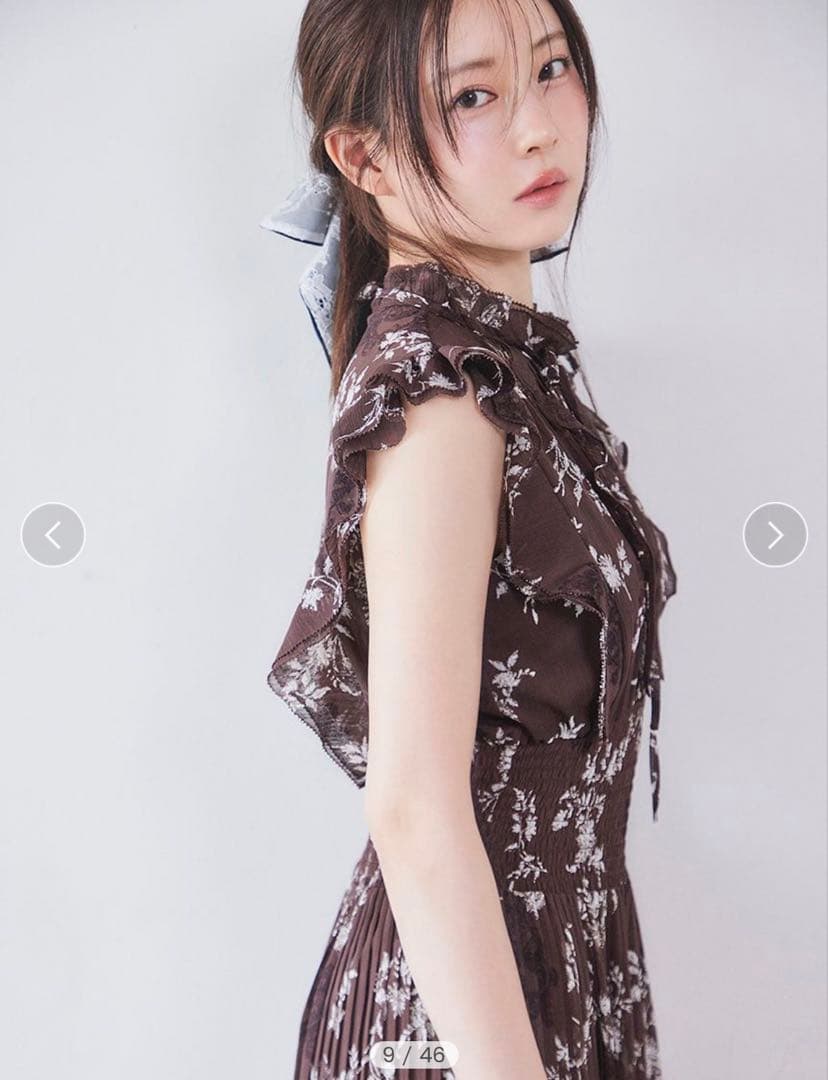 snidel♡スナイデル♡プリント プリーツ シャーリング ワンピース サイズ0